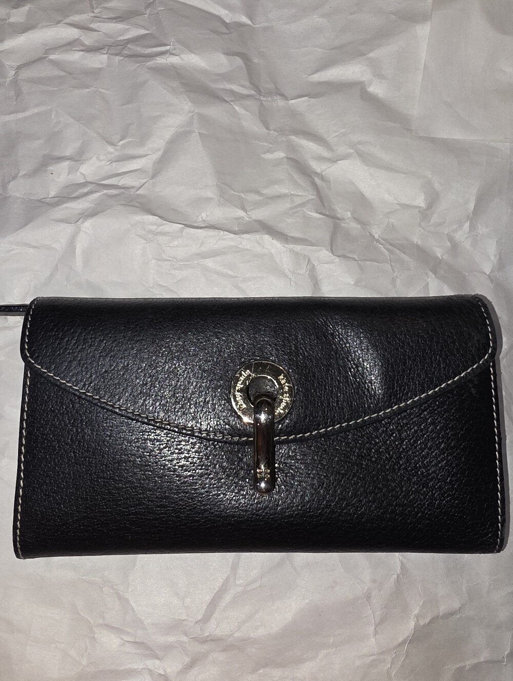 Kate Spade Long Flap Leather Wallet Ring Clasp Closure